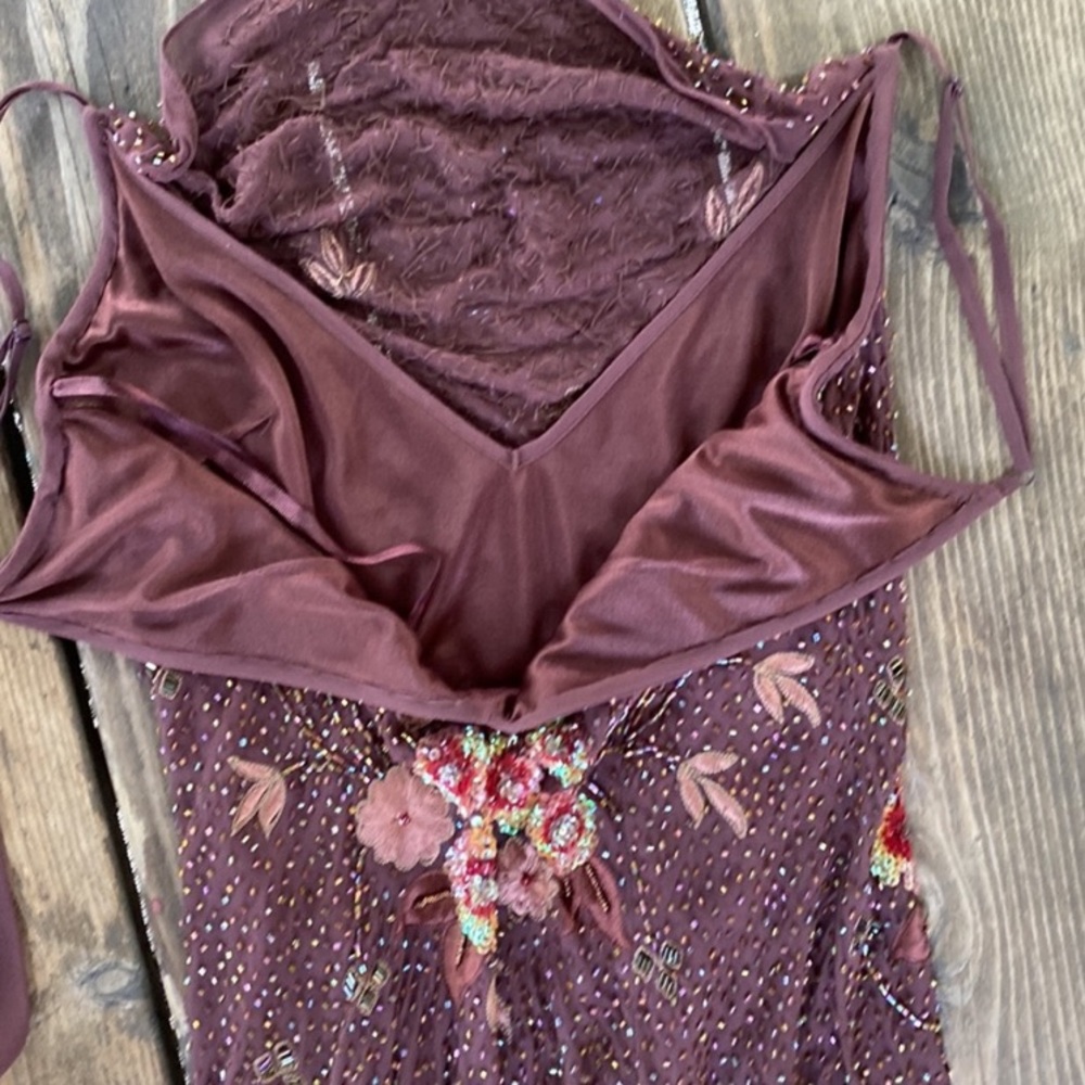Vintage 90’s 100% Silk Dress Beaded Dress Backless Cowl Silk Slip Dress Floral - Picture 16 of 16